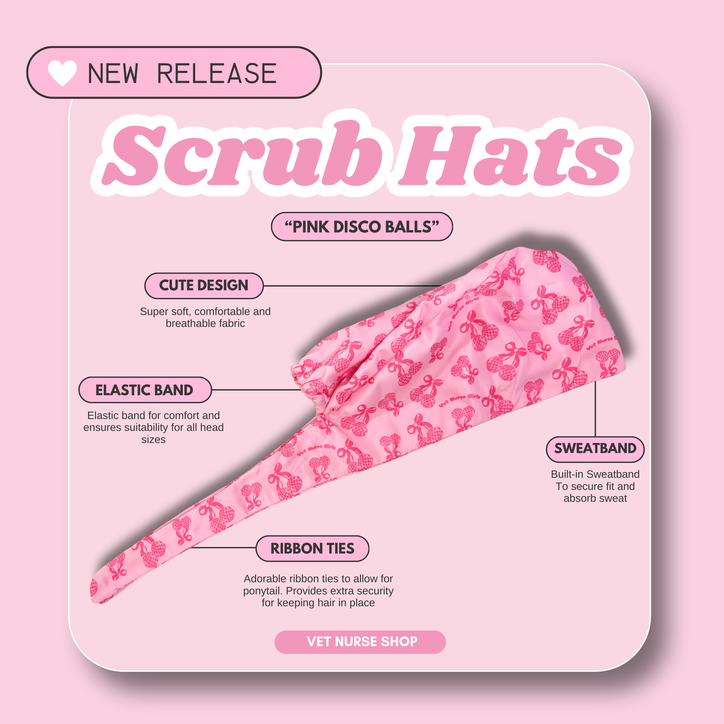 Scrub Hat - Pink Disco Balls
