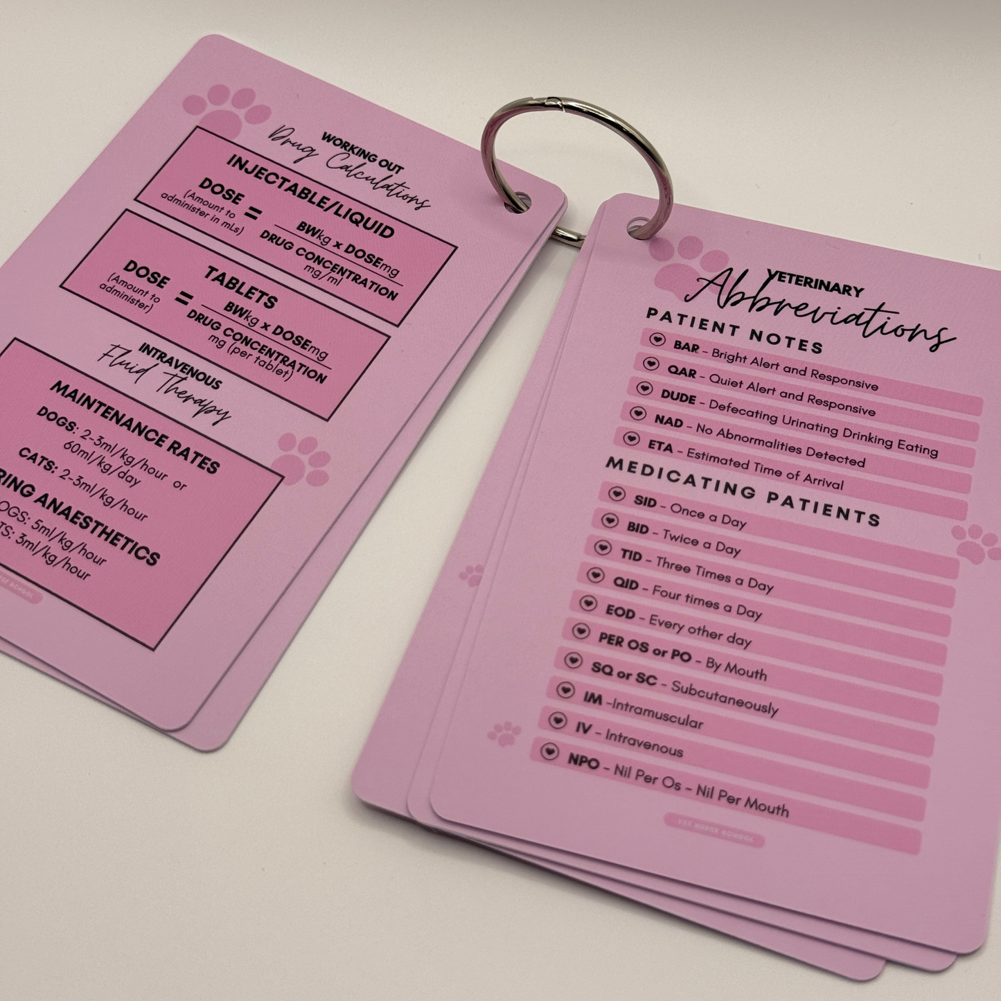 Vet Nurse Pocket Reference Cards - Pink