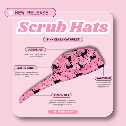 Scrub Hat - Pink Crazy Cat Nurse