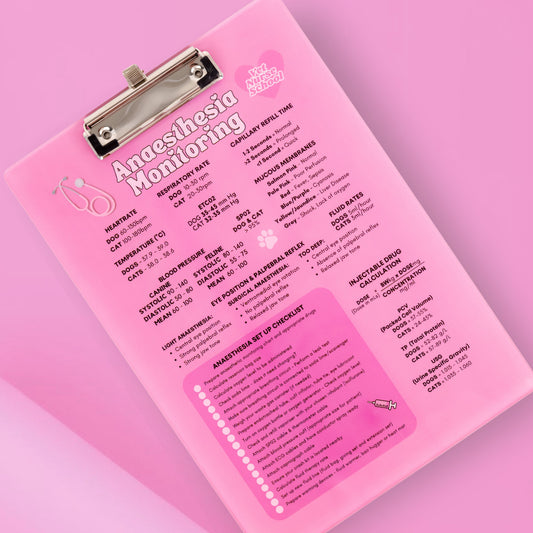 Anaesthetic Monitoring Clipboard Surgery Chart for Veterinary Nurses - Pink