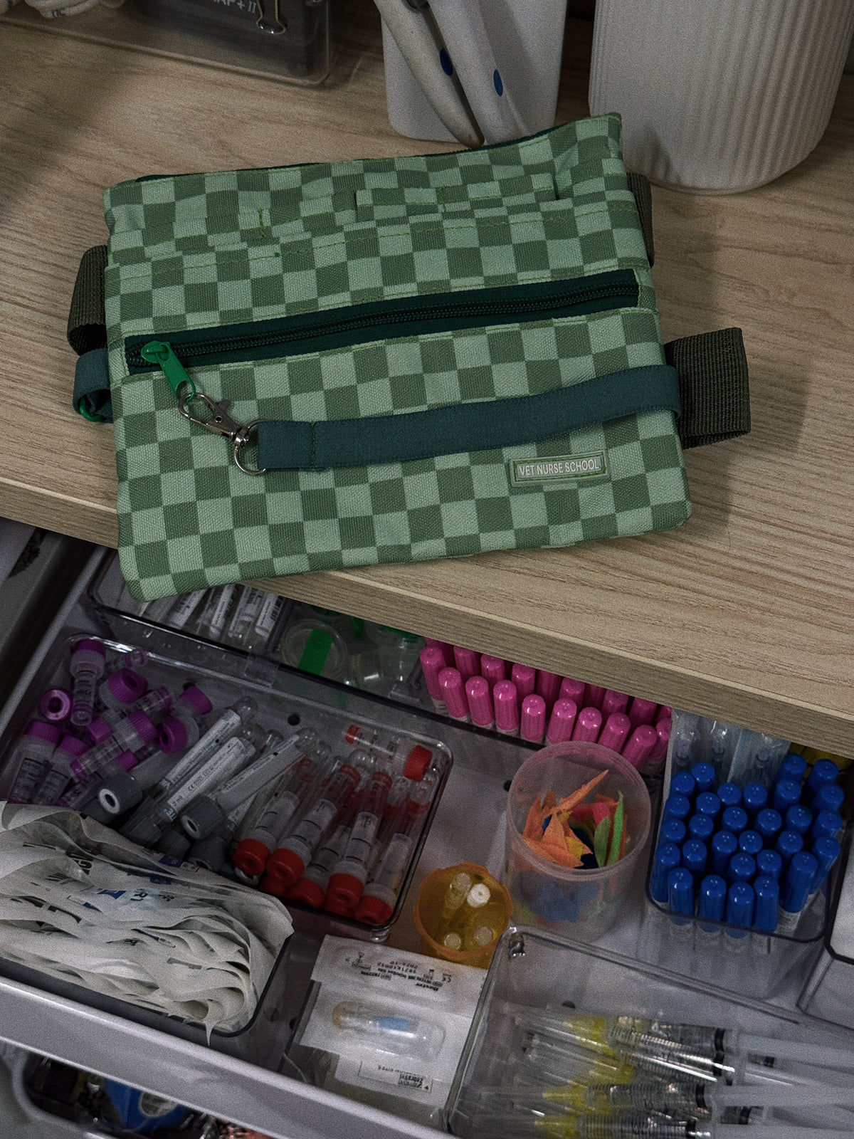 Vet Nurse Pouch Green Checkered