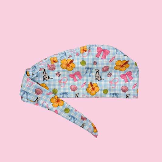 Vet Nurse Surgical Scrub Hat - Tropical Blue Dog Walk