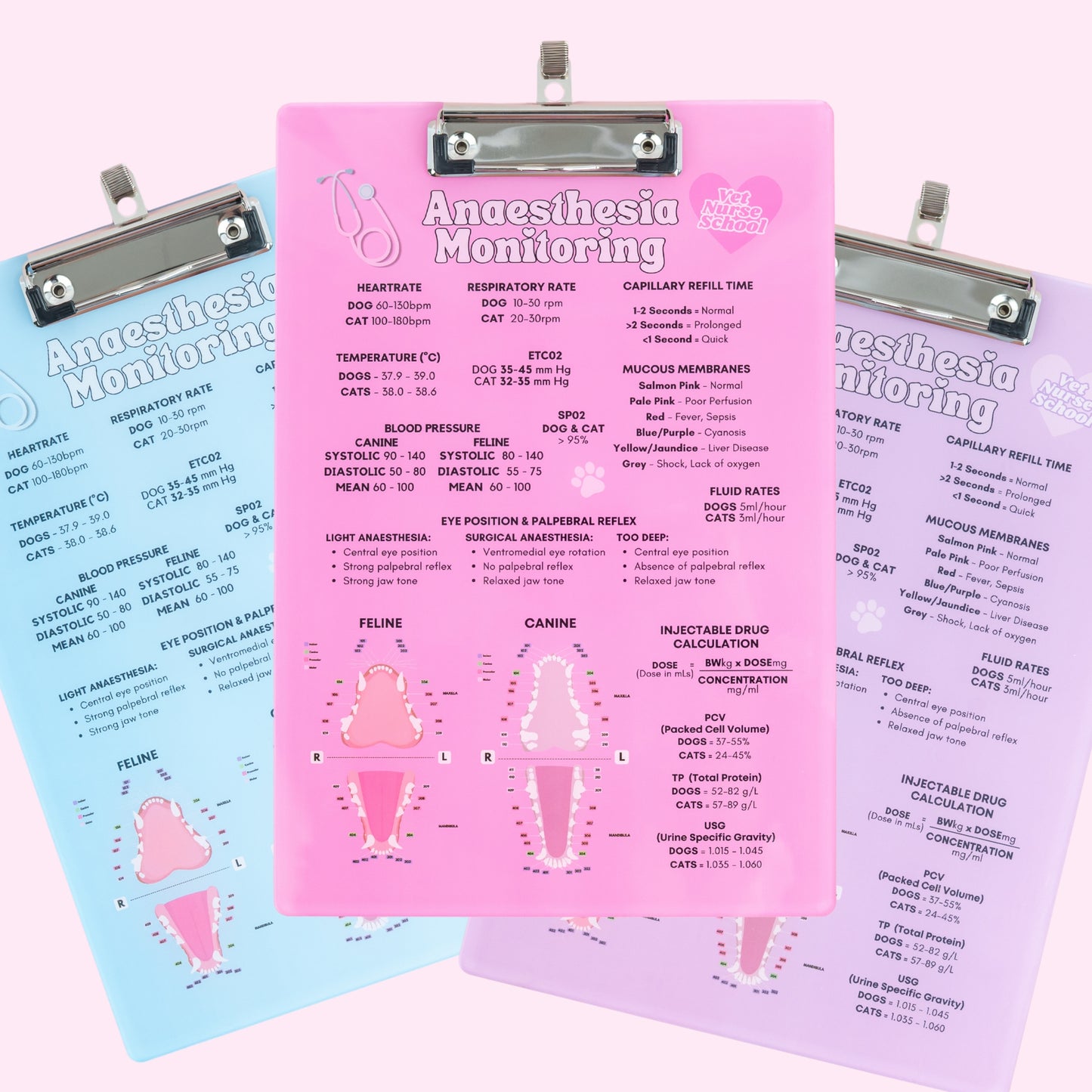 Anaesthetic Monitoring Clipboard - Pink