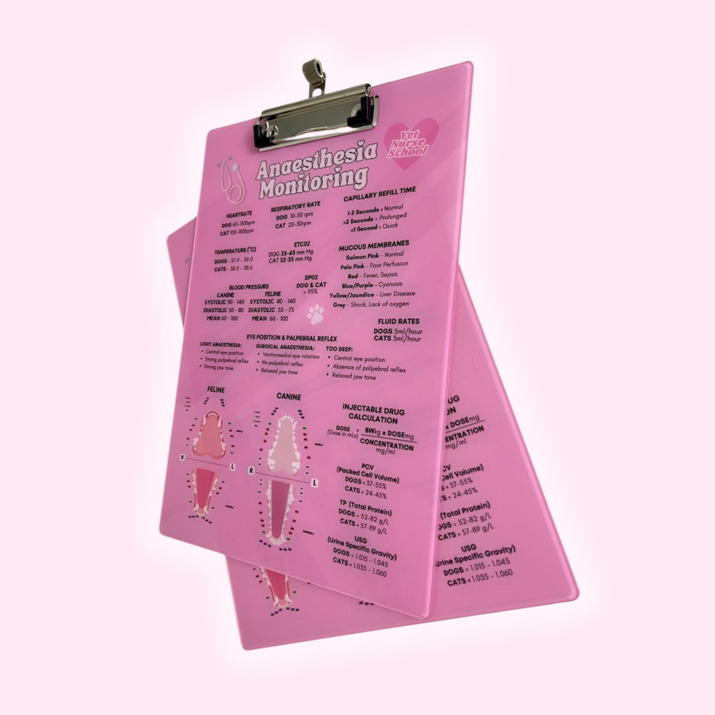 Anaesthetic Monitoring Clipboard - Pink