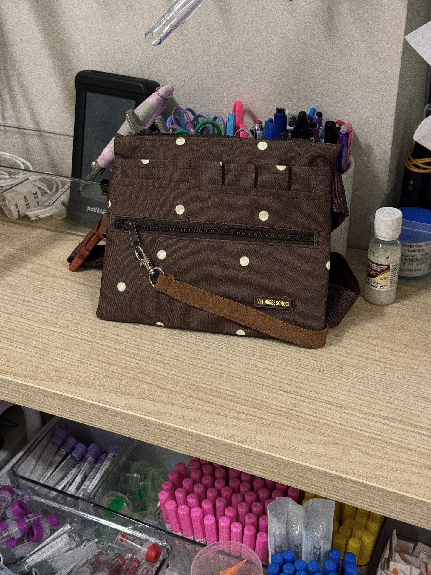Vet Nurse Pouch Mocha Polka Dots
