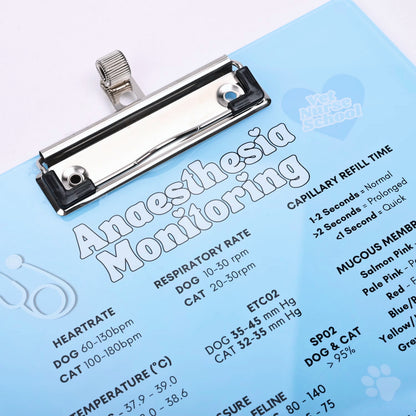 Anaesthetic Monitoring Clipboard Surgery Chart for Veterinary Nurses - Blue