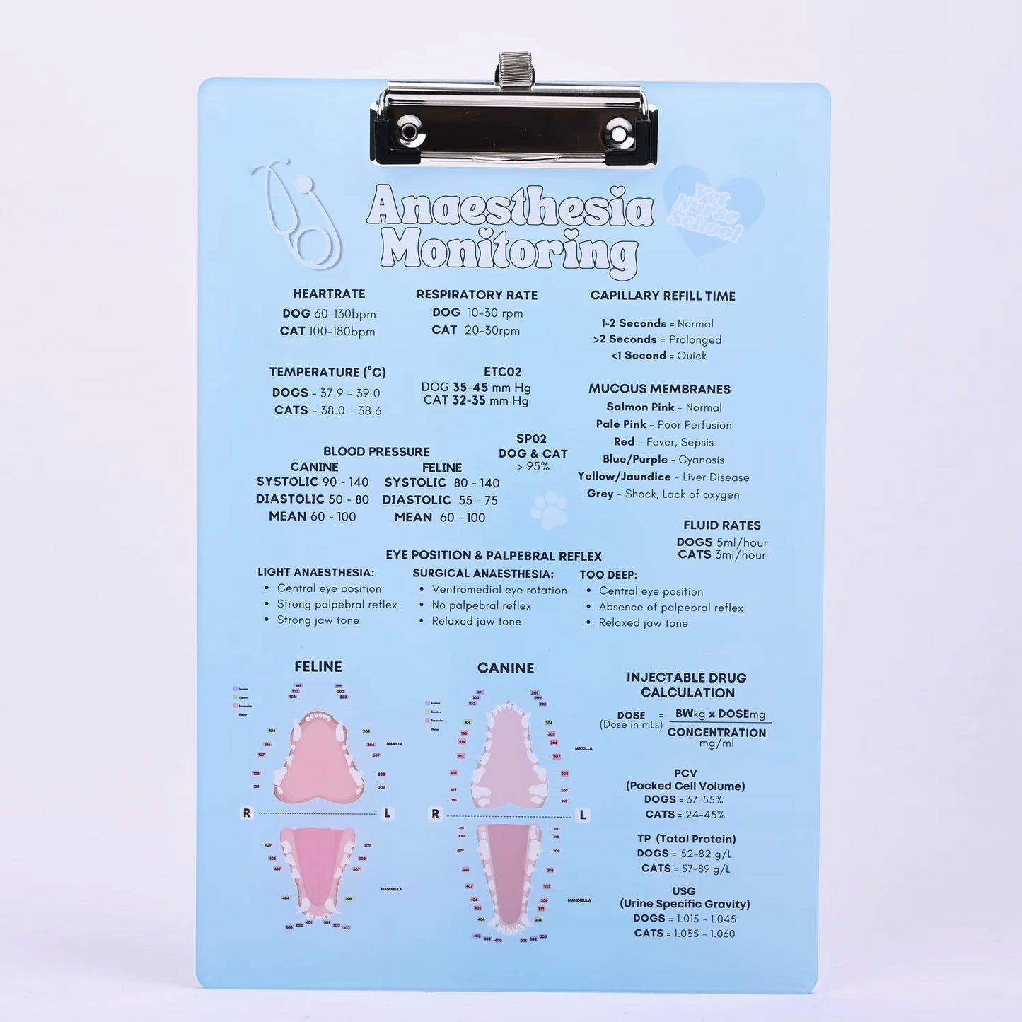 Anaesthetic Monitoring Clipboard Surgery Chart for Veterinary Nurses - Blue