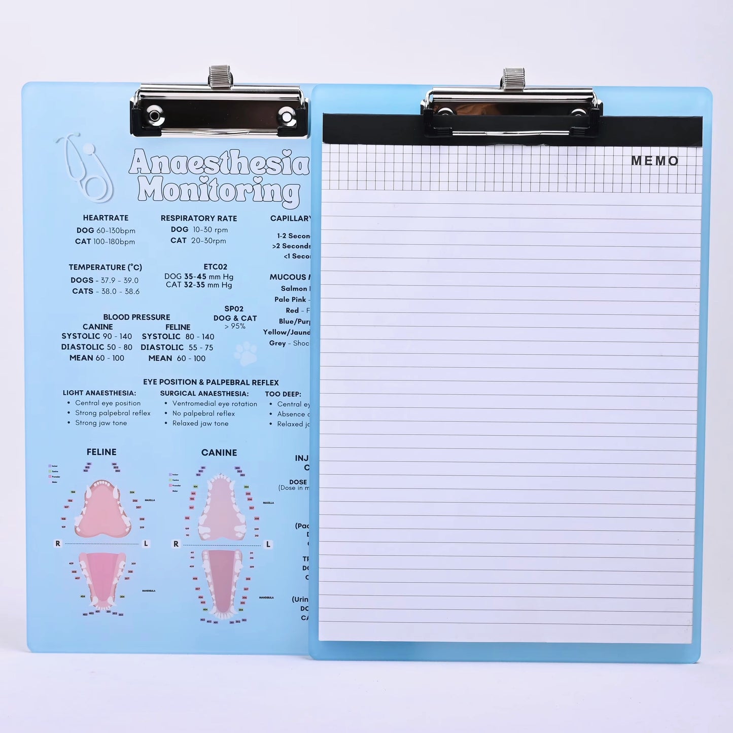 Anaesthetic Monitoring Clipboard Surgery Chart for Veterinary Nurses - Blue