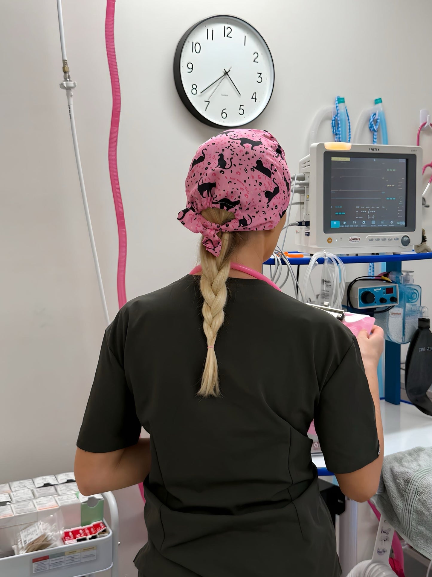 Scrub Hat - Pink Crazy Cat Nurse