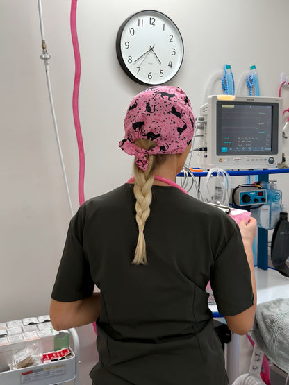 Scrub Hat - Pink Crazy Cat Nurse