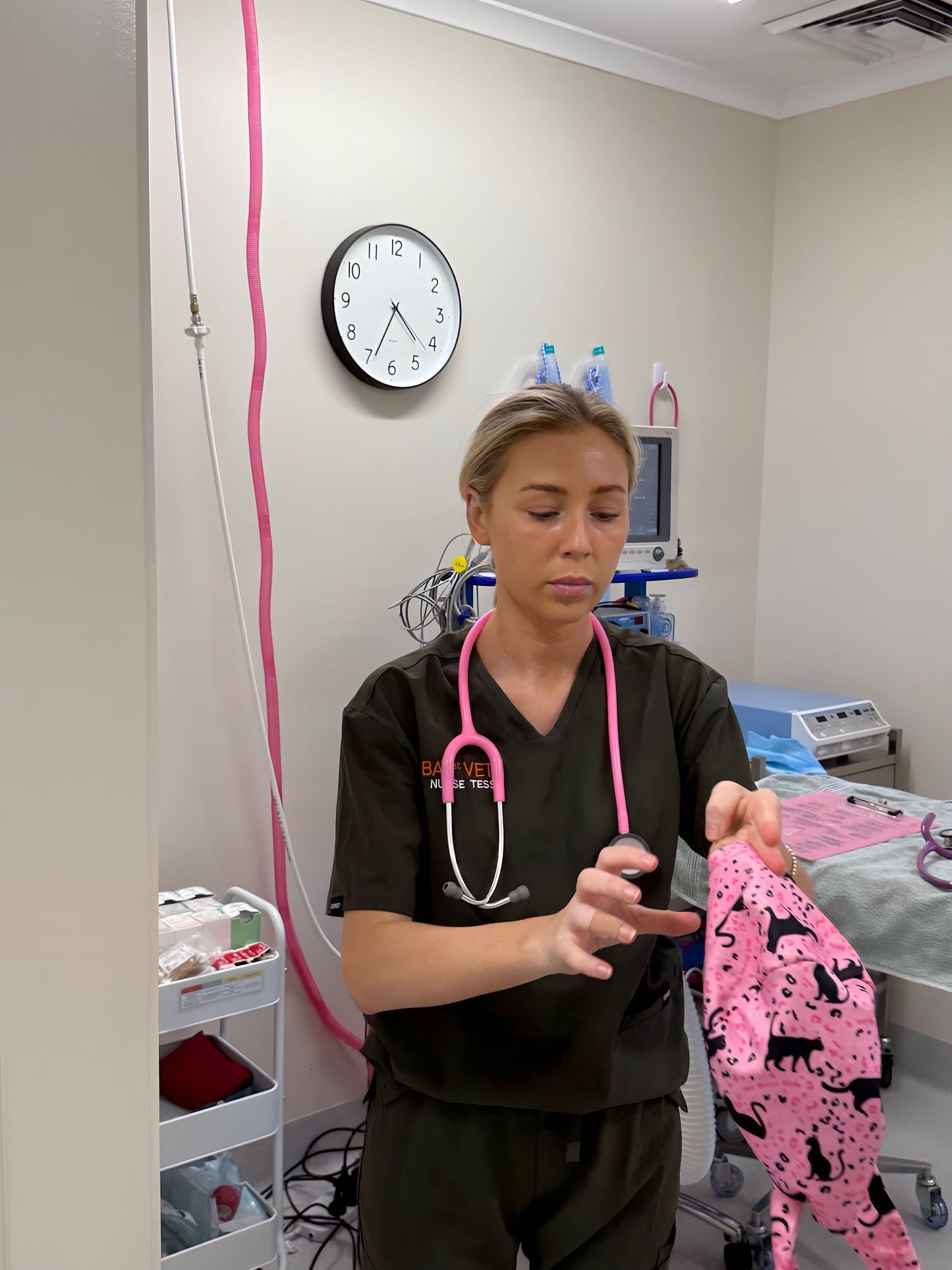 Scrub Hat - Pink Crazy Cat Nurse