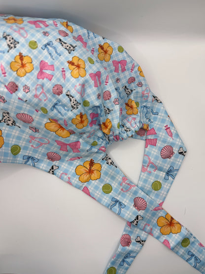 Vet Nurse Surgical Scrub Hat - Tropical Blue Dog Walk