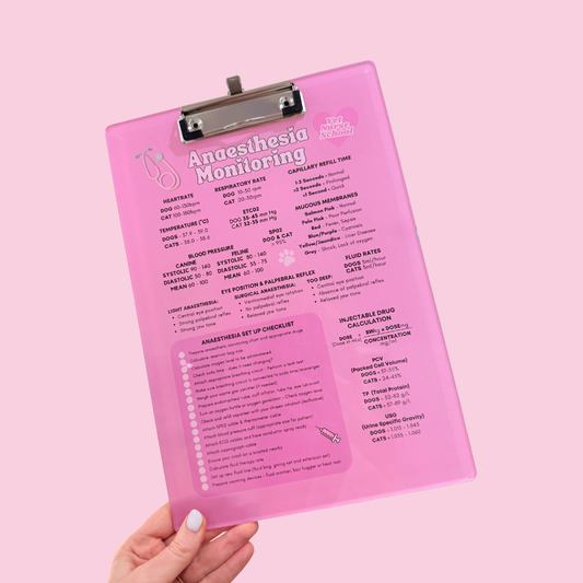 Anaesthetic Monitoring Clipboard Surgery Chart for Veterinary Nurses - Pink