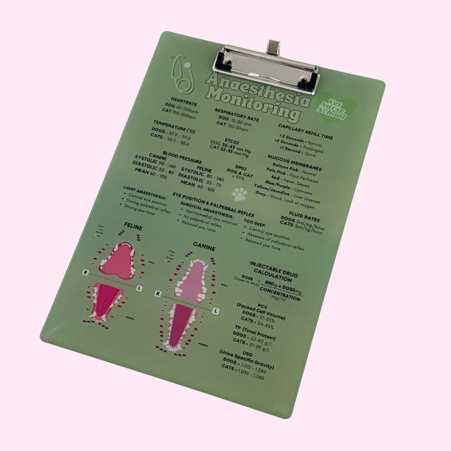 Anaesthetic Monitoring Clipboard - Matcha Green