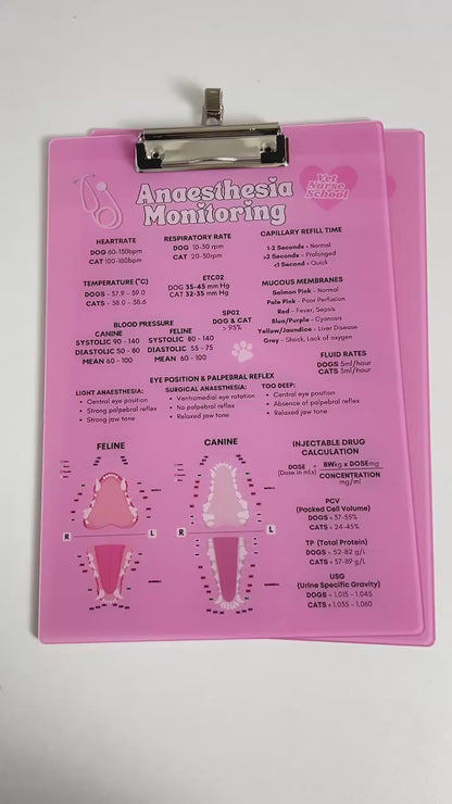 Anaesthetic Monitoring Clipboard - Pink