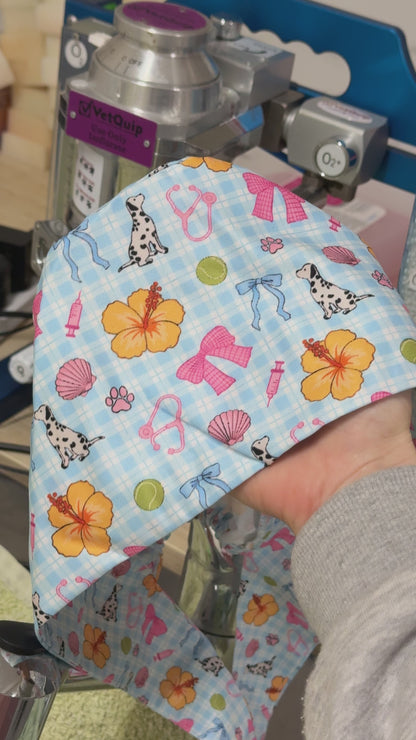 Vet Nurse Surgical Scrub Hat - Tropical Blue Dog Walk